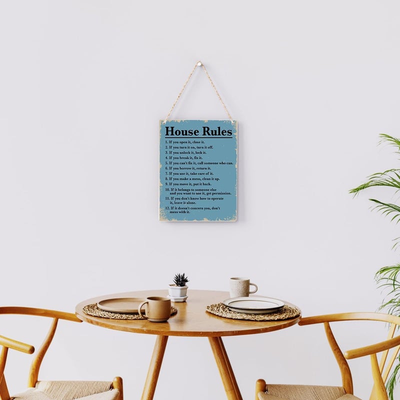 BELLOWDEER House Rules Wooden Hanging Sign, Farmhouse Living Room Home Decor Wall Art, Inspirational Family Quote, 8 x 10 Inches - Image 4